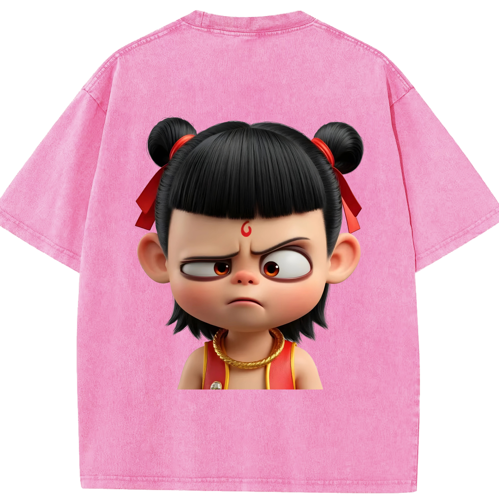（画像用） Ne Zha 2 ナタ 魔童の大暴れ 綿100% ヴィンテージ風 半袖Tシャツ（背面プリント）